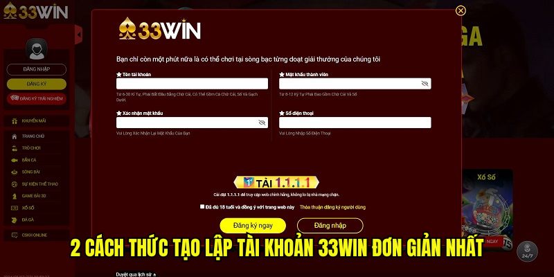 2 cách thức tạo lập tài khoản 33win đơn giản nhất